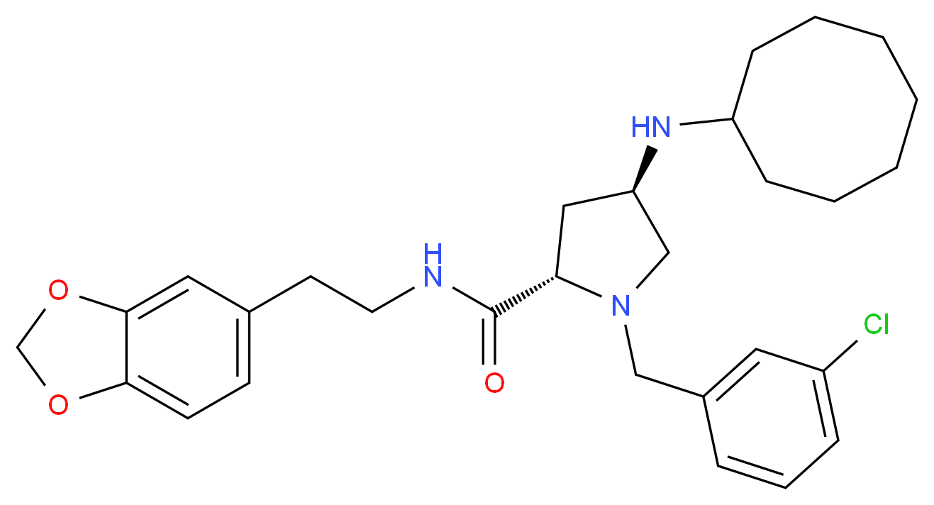 (4R)-N-[2-(1,3-benzodioxol-5-yl)ethyl]-1-(3-chlorobenzyl)-4-(cyclooctylamino)-L-prolinamide_Molecular_structure_CAS_)