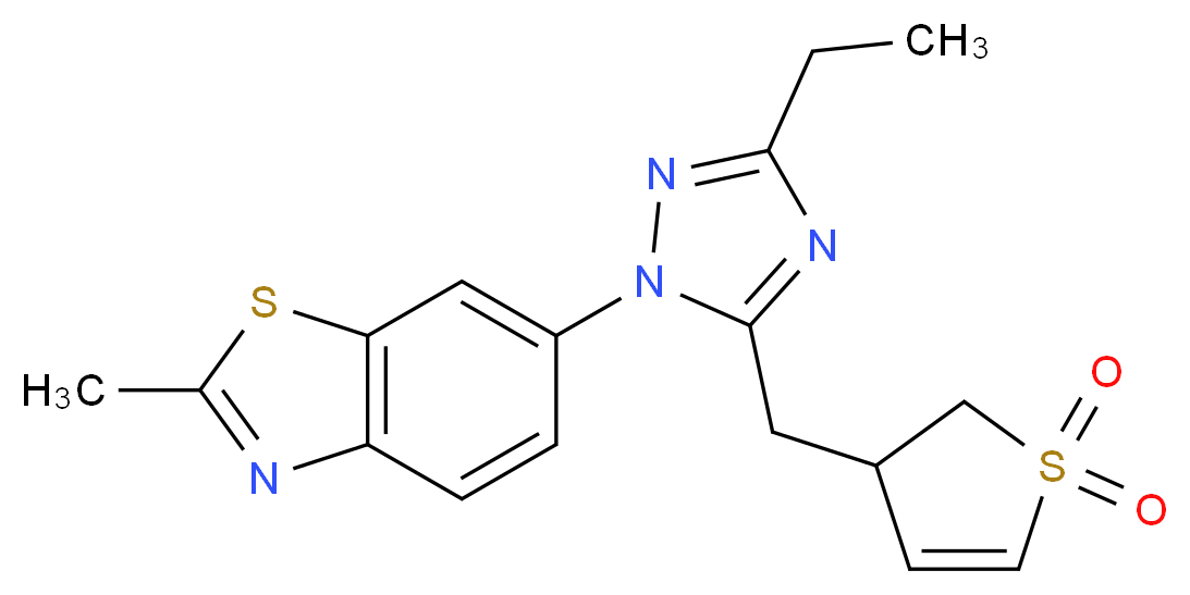 6-{5-[(1,1-dioxido-2,3-dihydro-3-thienyl)methyl]-3-ethyl-1H-1,2,4-triazol-1-yl}-2-methyl-1,3-benzothiazole_Molecular_structure_CAS_)