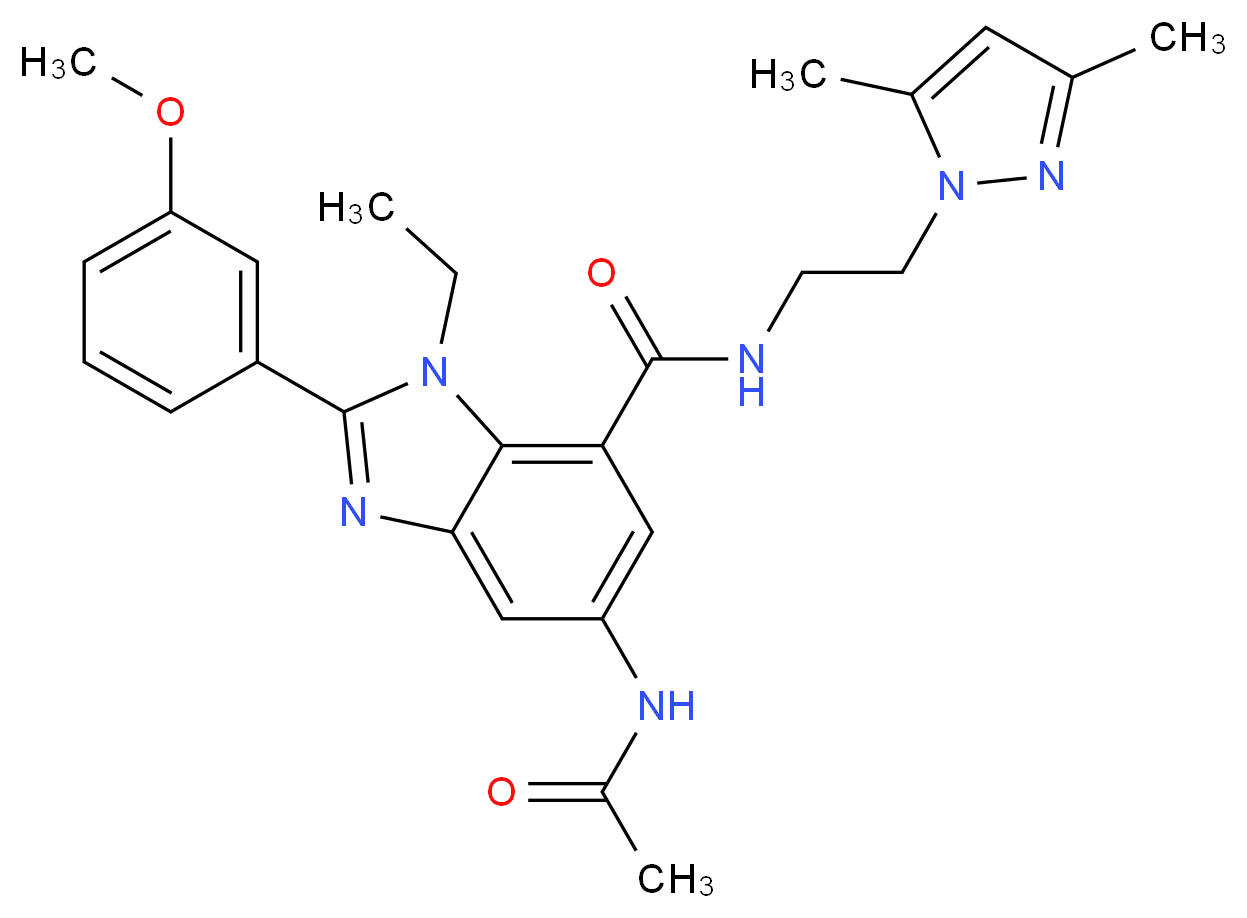 5-(acetylamino)-N-[2-(3,5-dimethyl-1H-pyrazol-1-yl)ethyl]-1-ethyl-2-(3-methoxyphenyl)-1H-benzimidazole-7-carboxamide_Molecular_structure_CAS_)
