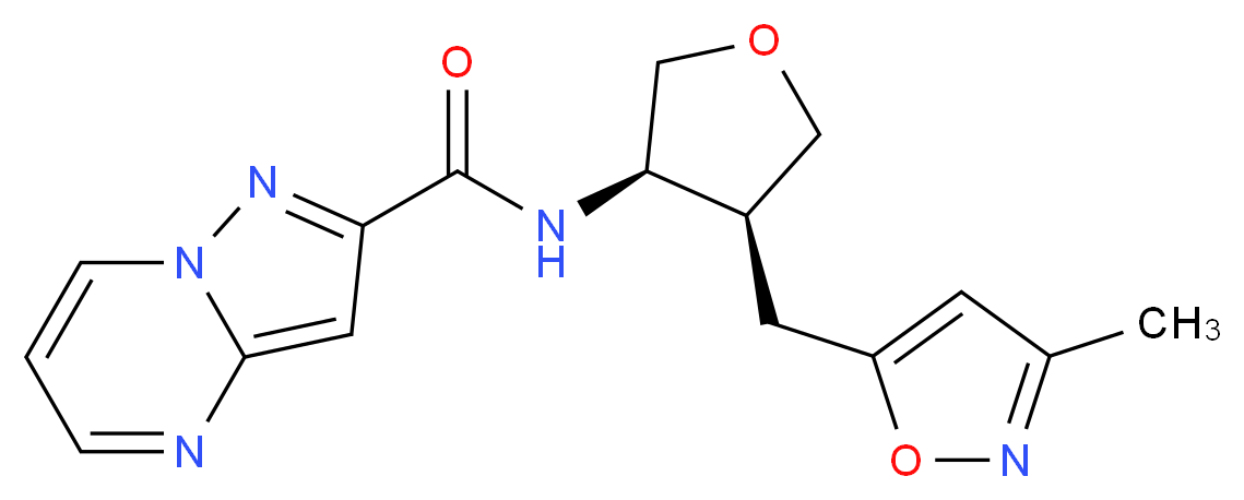 N-{(3R*,4S*)-4-[(3-methylisoxazol-5-yl)methyl]tetrahydrofuran-3-yl}pyrazolo[1,5-a]pyrimidine-2-carboxamide_Molecular_structure_CAS_)