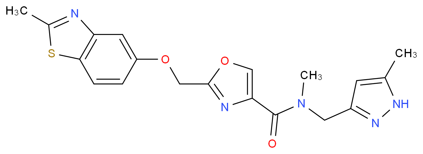N-methyl-2-{[(2-methyl-1,3-benzothiazol-5-yl)oxy]methyl}-N-[(5-methyl-1H-pyrazol-3-yl)methyl]-1,3-oxazole-4-carboxamide_Molecular_structure_CAS_)