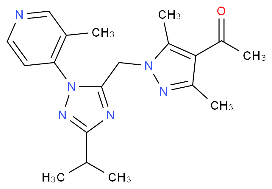 1-(1-{[3-isopropyl-1-(3-methylpyridin-4-yl)-1H-1,2,4-triazol-5-yl]methyl}-3,5-dimethyl-1H-pyrazol-4-yl)ethanone_Molecular_structure_CAS_)