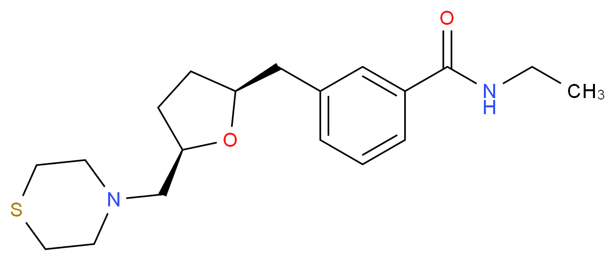 N-ethyl-3-{[(2S*,5R*)-5-(thiomorpholin-4-ylmethyl)tetrahydrofuran-2-yl]methyl}benzamide_Molecular_structure_CAS_)