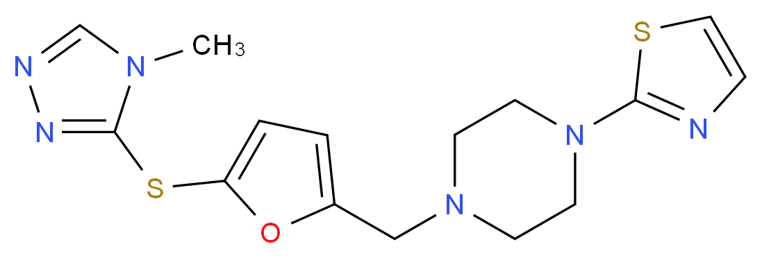 1-({5-[(4-methyl-4H-1,2,4-triazol-3-yl)thio]-2-furyl}methyl)-4-(1,3-thiazol-2-yl)piperazine_Molecular_structure_CAS_)