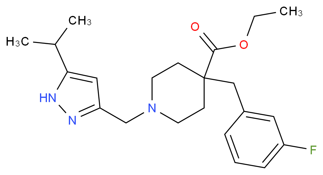 ethyl 4-(3-fluorobenzyl)-1-[(5-isopropyl-1H-pyrazol-3-yl)methyl]-4-piperidinecarboxylate_Molecular_structure_CAS_)