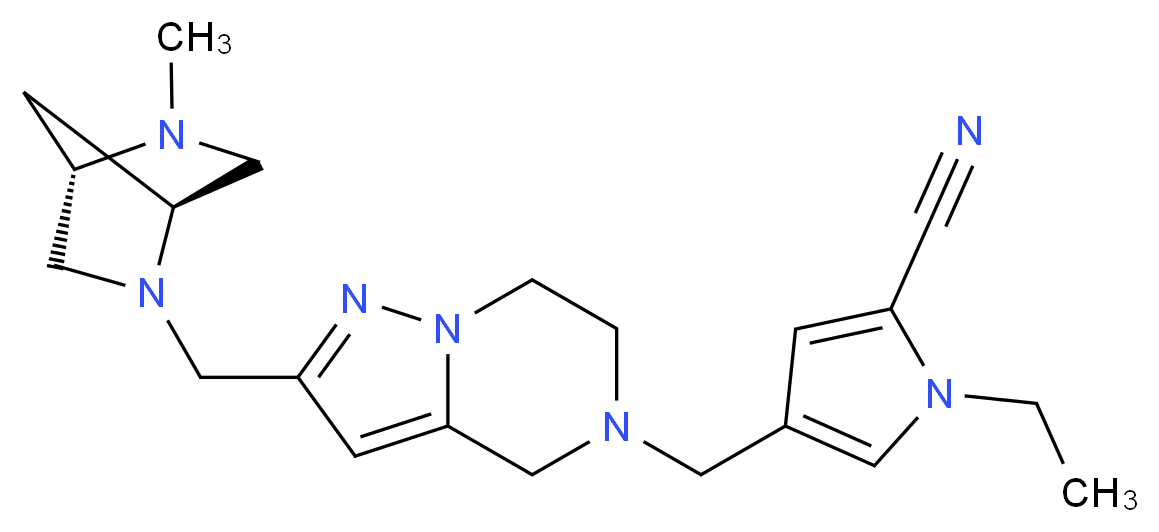 1-ethyl-4-{[2-{[(1S*,4S*)-5-methyl-2,5-diazabicyclo[2.2.1]hept-2-yl]methyl}-6,7-dihydropyrazolo[1,5-a]pyrazin-5(4H)-yl]methyl}-1H-pyrrole-2-carbonitrile_Molecular_structure_CAS_)