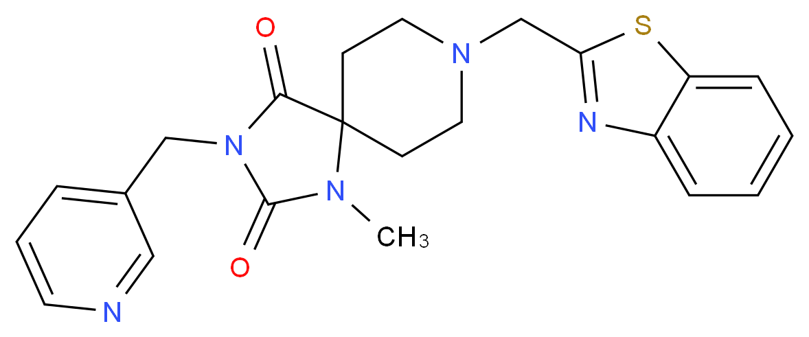 8-(1,3-benzothiazol-2-ylmethyl)-1-methyl-3-(3-pyridinylmethyl)-1,3,8-triazaspiro[4.5]decane-2,4-dione_Molecular_structure_CAS_)