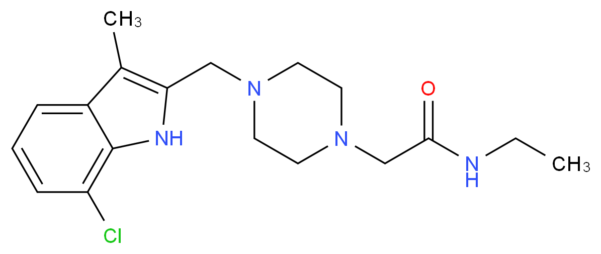 2-{4-[(7-chloro-3-methyl-1H-indol-2-yl)methyl]-1-piperazinyl}-N-ethylacetamide_Molecular_structure_CAS_)