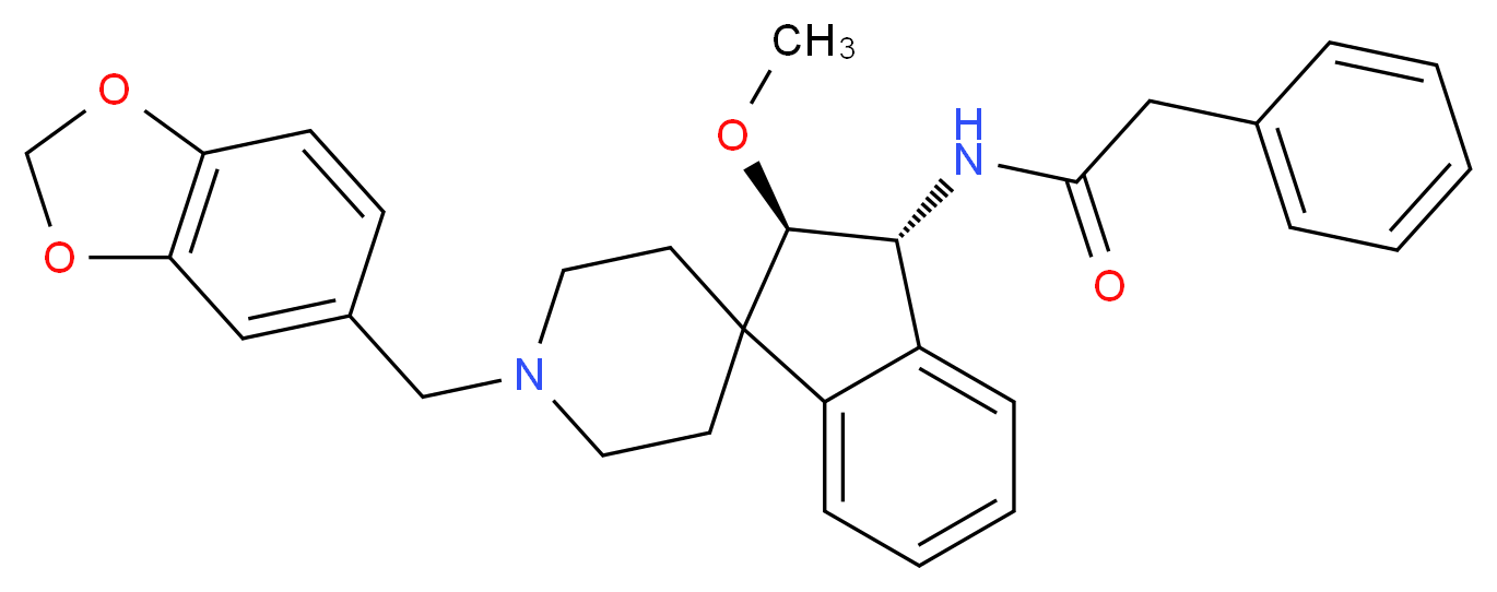 N-[(2R*,3R*)-1'-(1,3-benzodioxol-5-ylmethyl)-2-methoxy-2,3-dihydrospiro[indene-1,4'-piperidin]-3-yl]-2-phenylacetamide_Molecular_structure_CAS_)