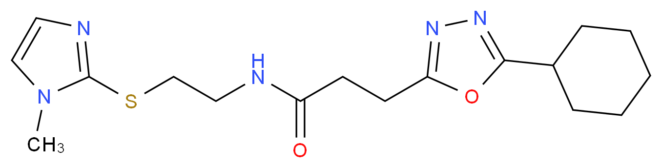 3-(5-cyclohexyl-1,3,4-oxadiazol-2-yl)-N-{2-[(1-methyl-1H-imidazol-2-yl)thio]ethyl}propanamide_Molecular_structure_CAS_)