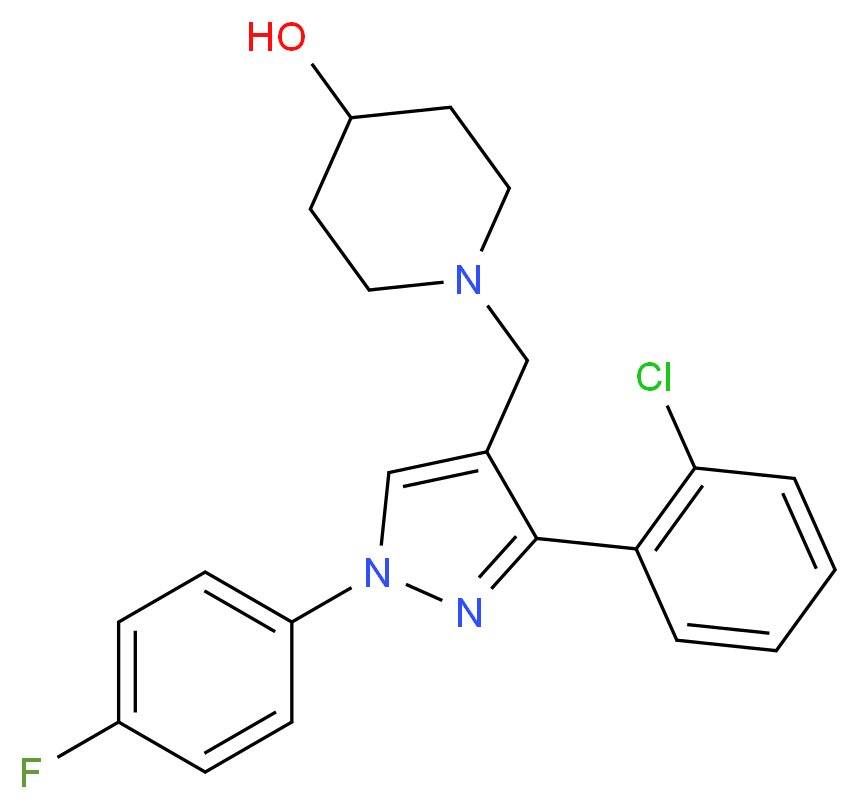1-{[3-(2-chlorophenyl)-1-(4-fluorophenyl)-1H-pyrazol-4-yl]methyl}-4-piperidinol_Molecular_structure_CAS_)