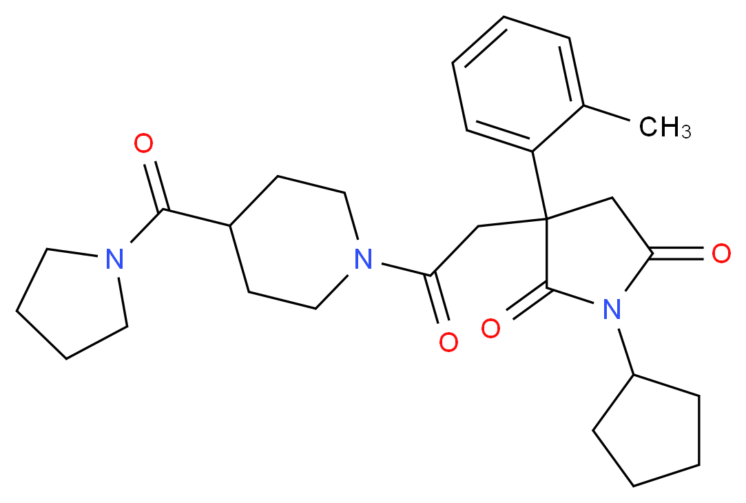 1-cyclopentyl-3-(2-methylphenyl)-3-{2-oxo-2-[4-(1-pyrrolidinylcarbonyl)-1-piperidinyl]ethyl}-2,5-pyrrolidinedione_Molecular_structure_CAS_)