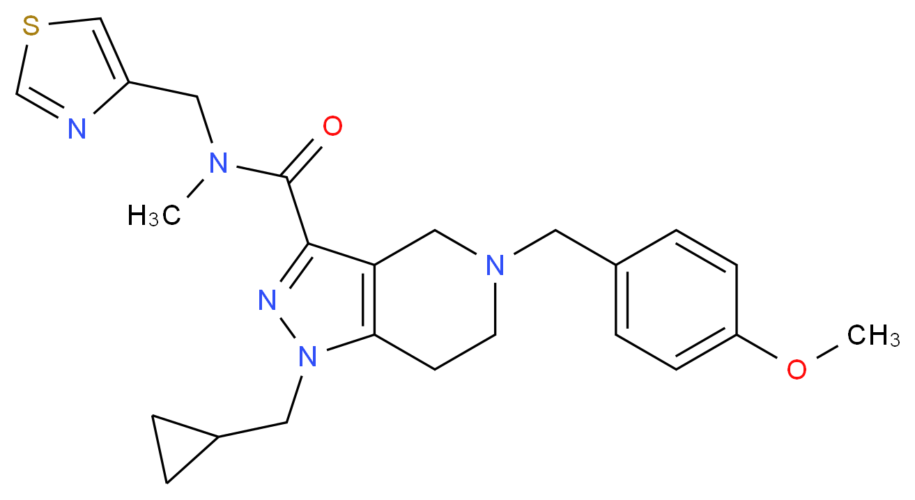 1-(cyclopropylmethyl)-5-(4-methoxybenzyl)-N-methyl-N-(1,3-thiazol-4-ylmethyl)-4,5,6,7-tetrahydro-1H-pyrazolo[4,3-c]pyridine-3-carboxamide_Molecular_structure_CAS_)