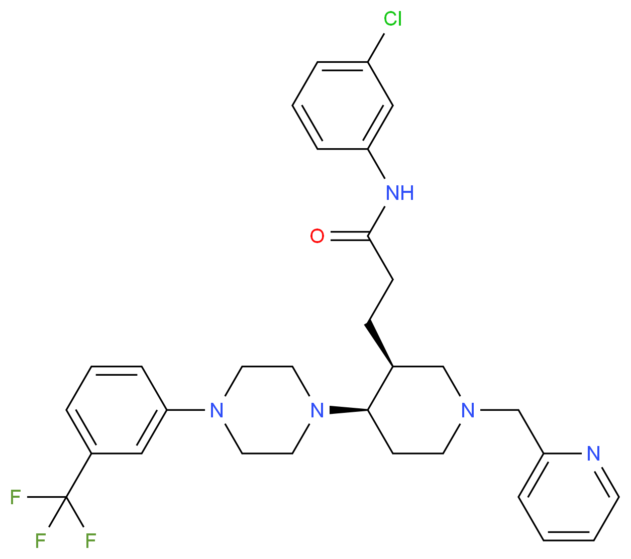 N-(3-chlorophenyl)-3-((3S*,4R*)-1-(2-pyridinylmethyl)-4-{4-[3-(trifluoromethyl)phenyl]-1-piperazinyl}-3-piperidinyl)propanamide_Molecular_structure_CAS_)