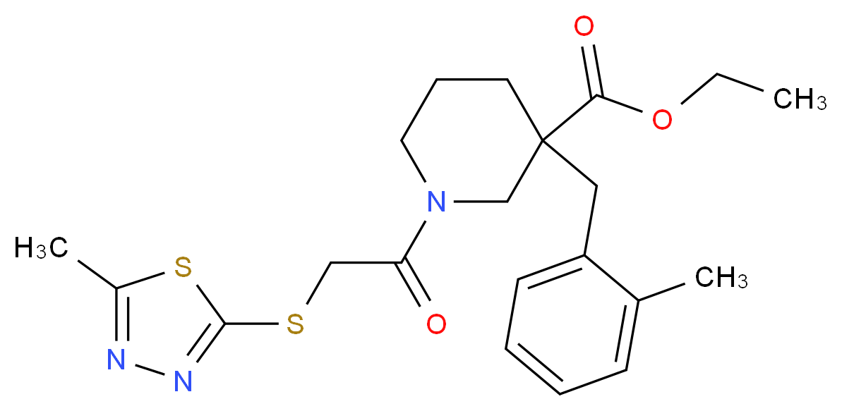 ethyl 3-(2-methylbenzyl)-1-{[(5-methyl-1,3,4-thiadiazol-2-yl)thio]acetyl}-3-piperidinecarboxylate_Molecular_structure_CAS_)