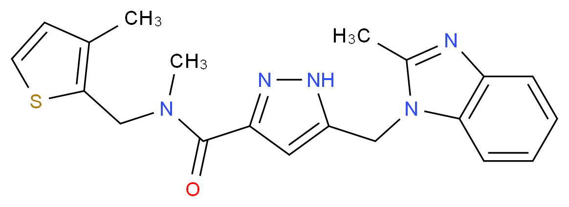 N-methyl-5-[(2-methyl-1H-benzimidazol-1-yl)methyl]-N-[(3-methyl-2-thienyl)methyl]-1H-pyrazole-3-carboxamide_Molecular_structure_CAS_)