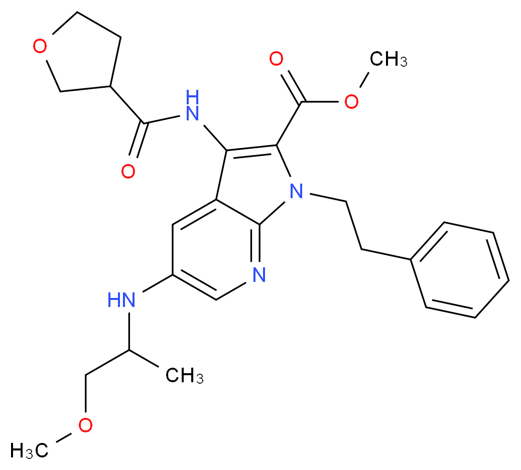 methyl 5-[(2-methoxy-1-methylethyl)amino]-1-(2-phenylethyl)-3-[(tetrahydro-3-furanylcarbonyl)amino]-1H-pyrrolo[2,3-b]pyridine-2-carboxylate_Molecular_structure_CAS_)