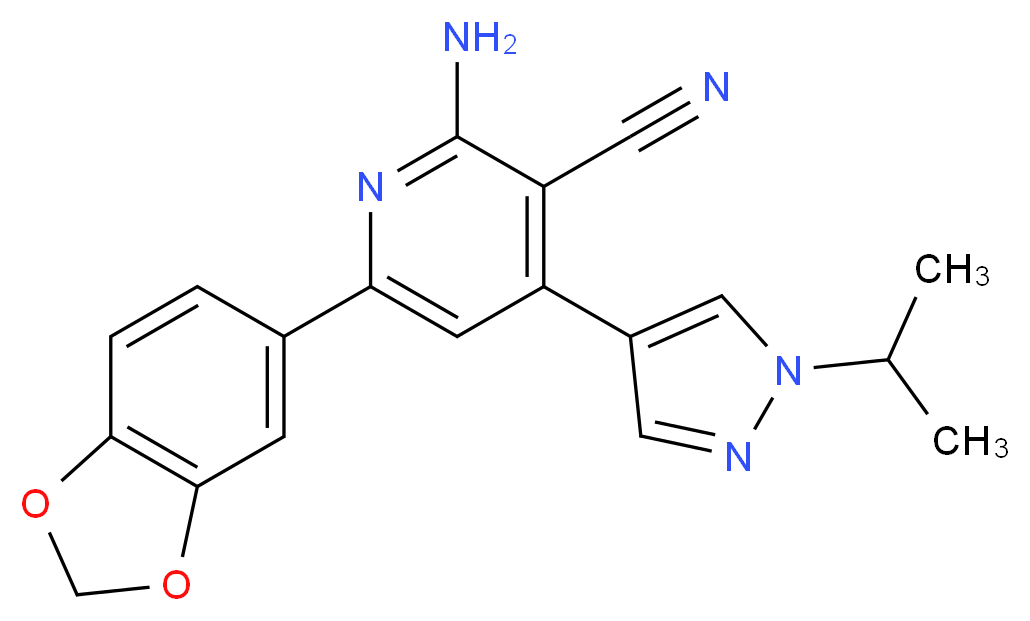 2-amino-6-(1,3-benzodioxol-5-yl)-4-(1-isopropyl-1H-pyrazol-4-yl)nicotinonitrile_Molecular_structure_CAS_)