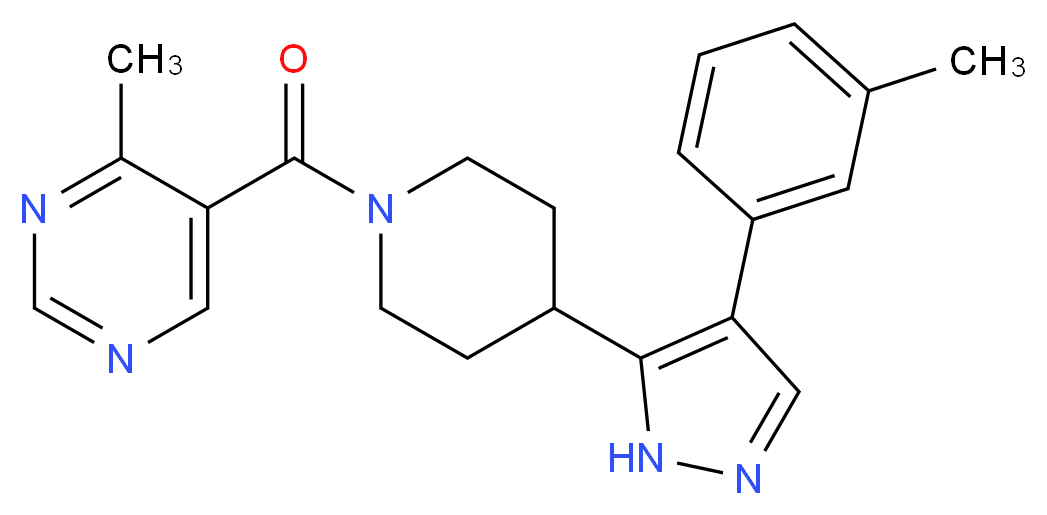 4-methyl-5-({4-[4-(3-methylphenyl)-1H-pyrazol-5-yl]piperidin-1-yl}carbonyl)pyrimidine_Molecular_structure_CAS_)