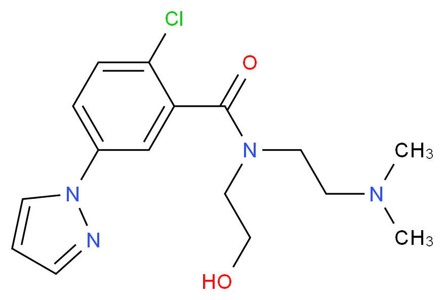 2-chloro-N-[2-(dimethylamino)ethyl]-N-(2-hydroxyethyl)-5-(1H-pyrazol-1-yl)benzamide_Molecular_structure_CAS_)