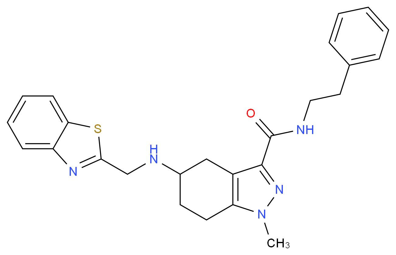 5-[(1,3-benzothiazol-2-ylmethyl)amino]-1-methyl-N-(2-phenylethyl)-4,5,6,7-tetrahydro-1H-indazole-3-carboxamide_Molecular_structure_CAS_)