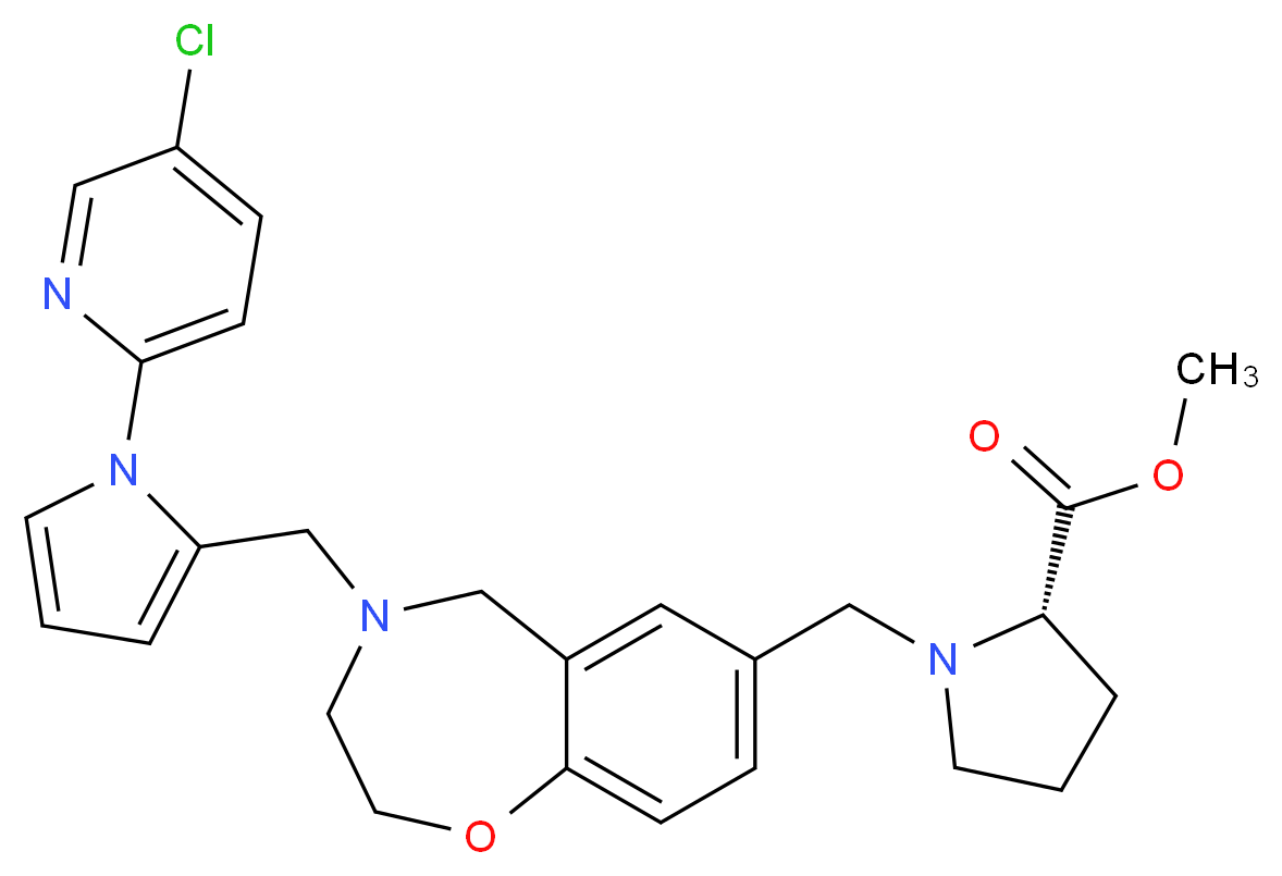 methyl 1-[(4-{[1-(5-chloro-2-pyridinyl)-1H-pyrrol-2-yl]methyl}-2,3,4,5-tetrahydro-1,4-benzoxazepin-7-yl)methyl]-L-prolinate_Molecular_structure_CAS_)