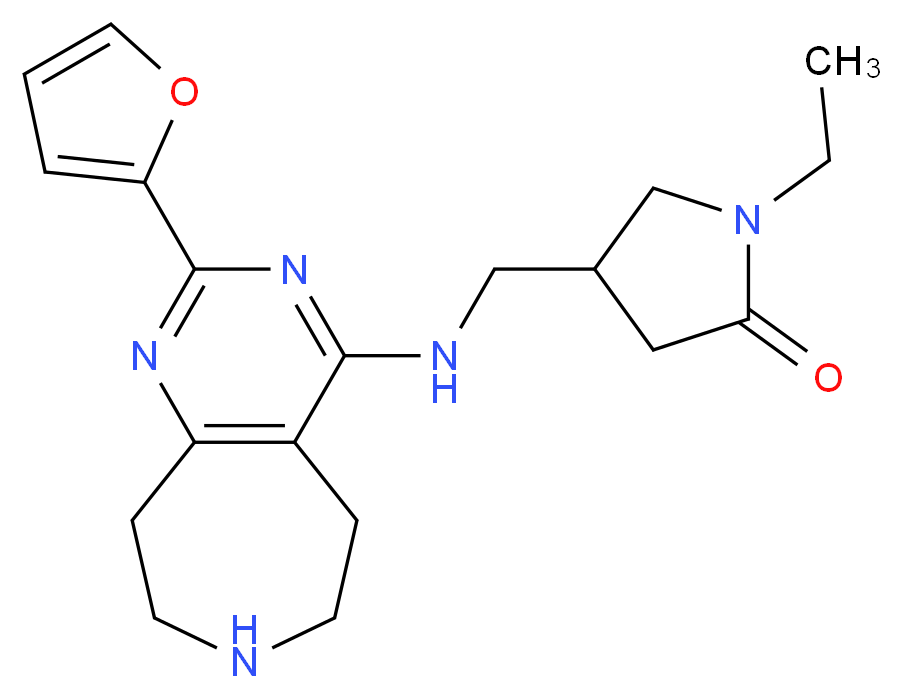 1-ethyl-4-({[2-(2-furyl)-6,7,8,9-tetrahydro-5H-pyrimido[4,5-d]azepin-4-yl]amino}methyl)pyrrolidin-2-one_Molecular_structure_CAS_)