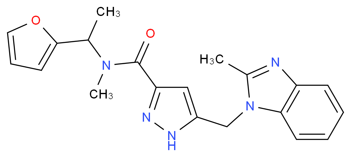 N-[1-(2-furyl)ethyl]-N-methyl-5-[(2-methyl-1H-benzimidazol-1-yl)methyl]-1H-pyrazole-3-carboxamide_Molecular_structure_CAS_)