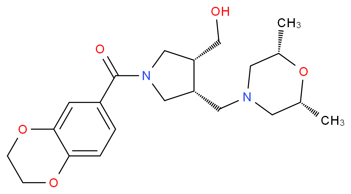 ((3R*,4R*)-1-(2,3-dihydro-1,4-benzodioxin-6-ylcarbonyl)-4-{[(2R*,6S*)-2,6-dimethylmorpholin-4-yl]methyl}pyrrolidin-3-yl)methanol_Molecular_structure_CAS_)