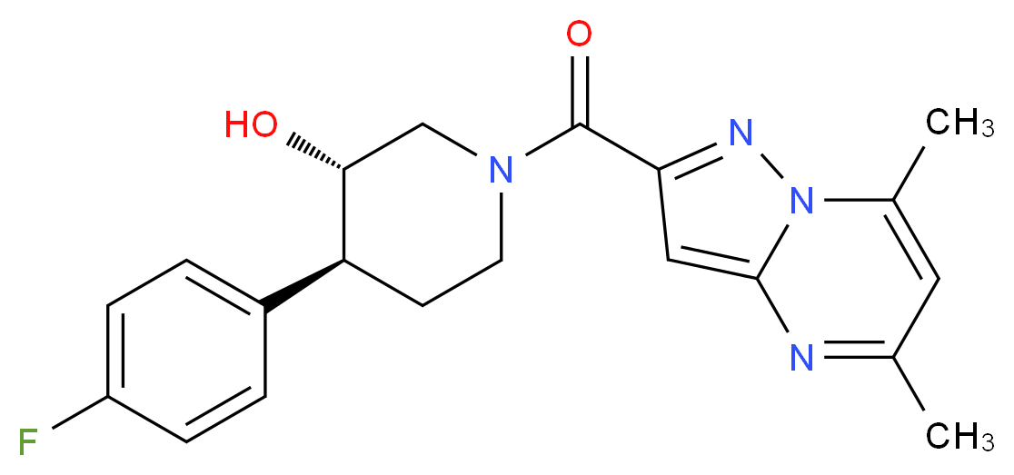 (3S*,4S*)-1-[(5,7-dimethylpyrazolo[1,5-a]pyrimidin-2-yl)carbonyl]-4-(4-fluorophenyl)piperidin-3-ol_Molecular_structure_CAS_)