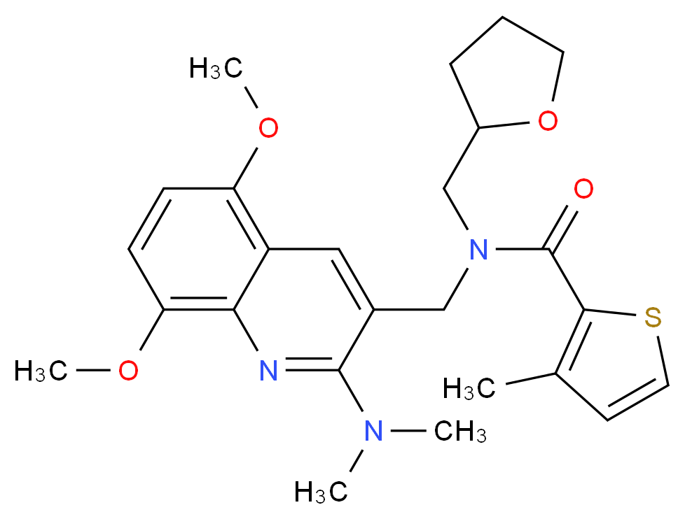 N-{[2-(dimethylamino)-5,8-dimethoxy-3-quinolinyl]methyl}-3-methyl-N-(tetrahydro-2-furanylmethyl)-2-thiophenecarboxamide_Molecular_structure_CAS_)