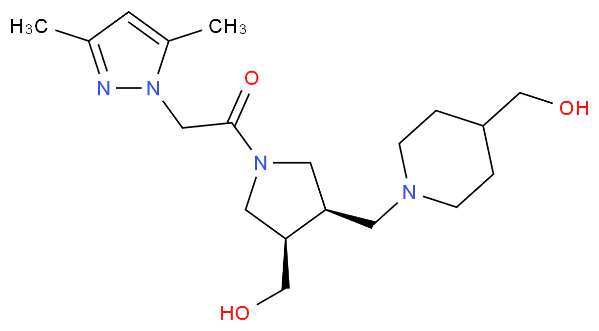 ((3R*,4R*)-1-[(3,5-dimethyl-1H-pyrazol-1-yl)acetyl]-4-{[4-(hydroxymethyl)piperidin-1-yl]methyl}pyrrolidin-3-yl)methanol_Molecular_structure_CAS_)