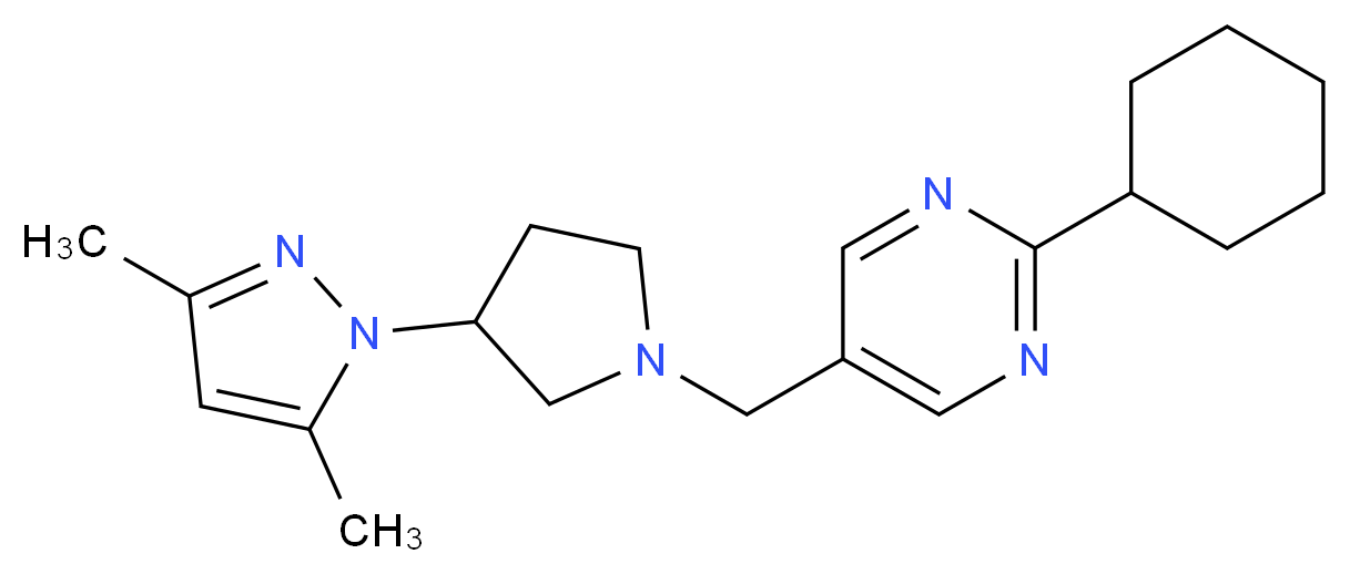 2-cyclohexyl-5-{[3-(3,5-dimethyl-1H-pyrazol-1-yl)-1-pyrrolidinyl]methyl}pyrimidine_Molecular_structure_CAS_)