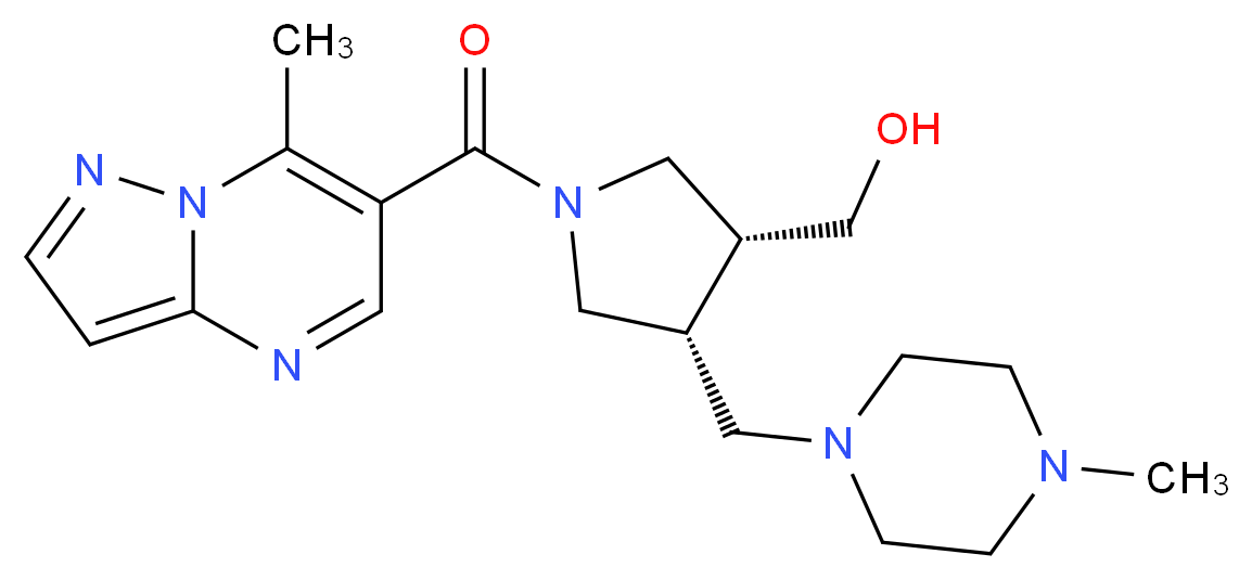 {(3R*,4R*)-4-[(4-methylpiperazin-1-yl)methyl]-1-[(7-methylpyrazolo[1,5-a]pyrimidin-6-yl)carbonyl]pyrrolidin-3-yl}methanol_Molecular_structure_CAS_)