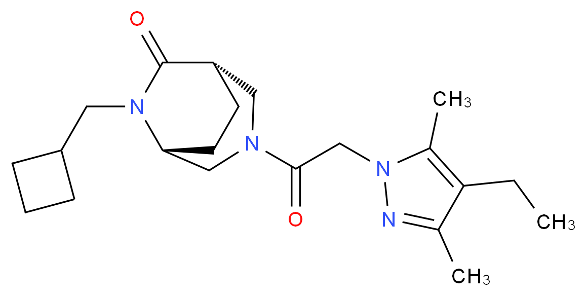 (1S*,5R*)-6-(cyclobutylmethyl)-3-[(4-ethyl-3,5-dimethyl-1H-pyrazol-1-yl)acetyl]-3,6-diazabicyclo[3.2.2]nonan-7-one_Molecular_structure_CAS_)