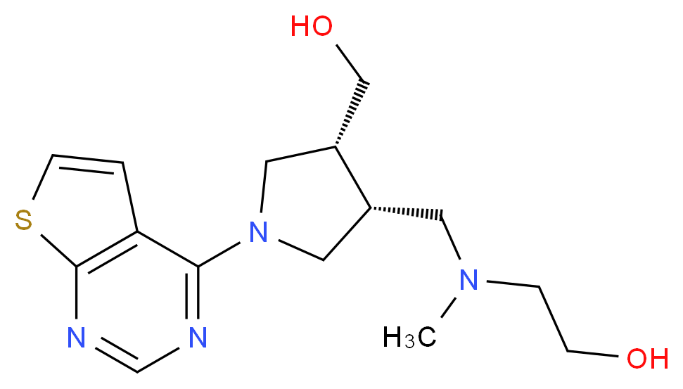 2-[{[(3R*,4R*)-4-(hydroxymethyl)-1-thieno[2,3-d]pyrimidin-4-ylpyrrolidin-3-yl]methyl}(methyl)amino]ethanol_Molecular_structure_CAS_)