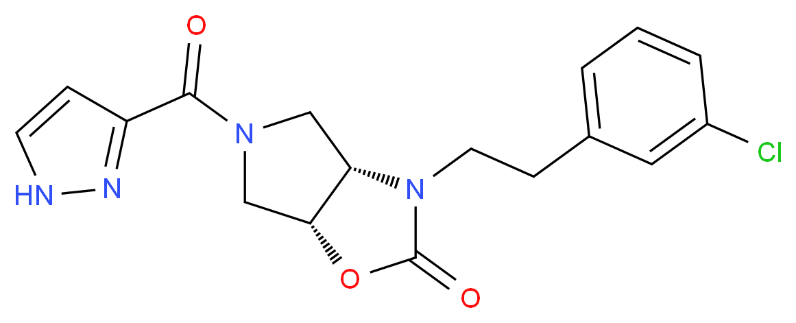(3aS*,6aR*)-3-[2-(3-chlorophenyl)ethyl]-5-(1H-pyrazol-3-ylcarbonyl)hexahydro-2H-pyrrolo[3,4-d][1,3]oxazol-2-one_Molecular_structure_CAS_)
