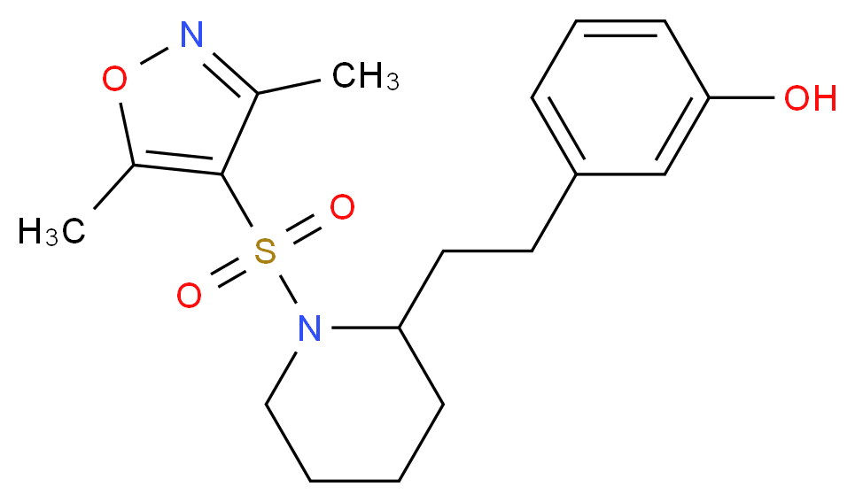 3-(2-{1-[(3,5-dimethyl-4-isoxazolyl)sulfonyl]-2-piperidinyl}ethyl)phenol_Molecular_structure_CAS_)