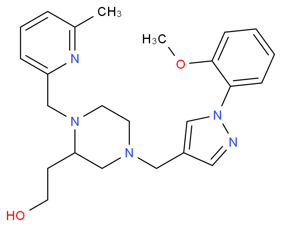 2-{4-{[1-(2-methoxyphenyl)-1H-pyrazol-4-yl]methyl}-1-[(6-methyl-2-pyridinyl)methyl]-2-piperazinyl}ethanol_Molecular_structure_CAS_)