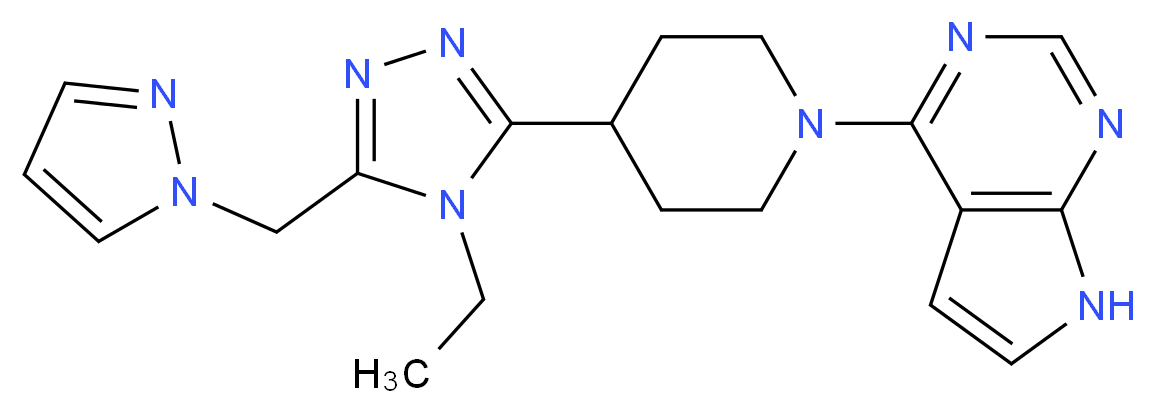 4-{4-[4-ethyl-5-(1H-pyrazol-1-ylmethyl)-4H-1,2,4-triazol-3-yl]piperidin-1-yl}-7H-pyrrolo[2,3-d]pyrimidine_Molecular_structure_CAS_)