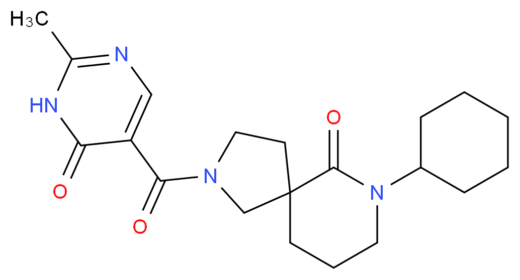 7-cyclohexyl-2-[(2-methyl-6-oxo-1,6-dihydropyrimidin-5-yl)carbonyl]-2,7-diazaspiro[4.5]decan-6-one_Molecular_structure_CAS_)