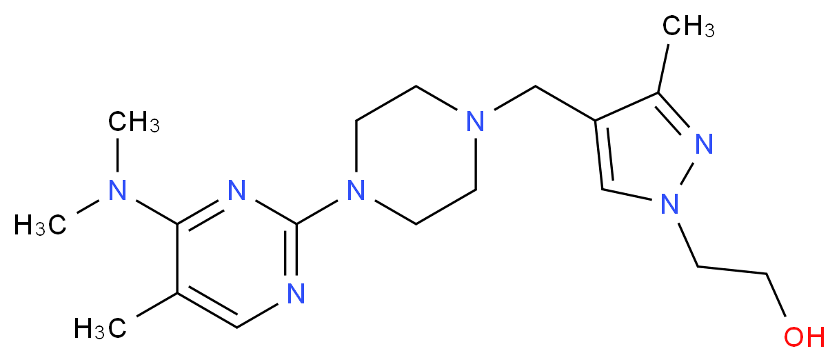 2-[4-({4-[4-(dimethylamino)-5-methylpyrimidin-2-yl]piperazin-1-yl}methyl)-3-methyl-1H-pyrazol-1-yl]ethanol_Molecular_structure_CAS_)