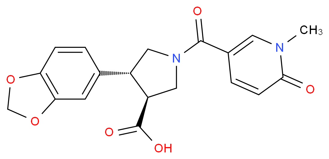 (3S*,4R*)-4-(1,3-benzodioxol-5-yl)-1-[(1-methyl-6-oxo-1,6-dihydropyridin-3-yl)carbonyl]pyrrolidine-3-carboxylic acid_Molecular_structure_CAS_)