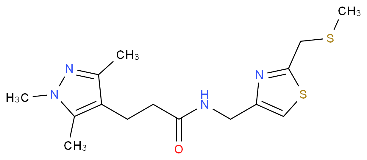 N-({2-[(methylthio)methyl]-1,3-thiazol-4-yl}methyl)-3-(1,3,5-trimethyl-1H-pyrazol-4-yl)propanamide_Molecular_structure_CAS_)