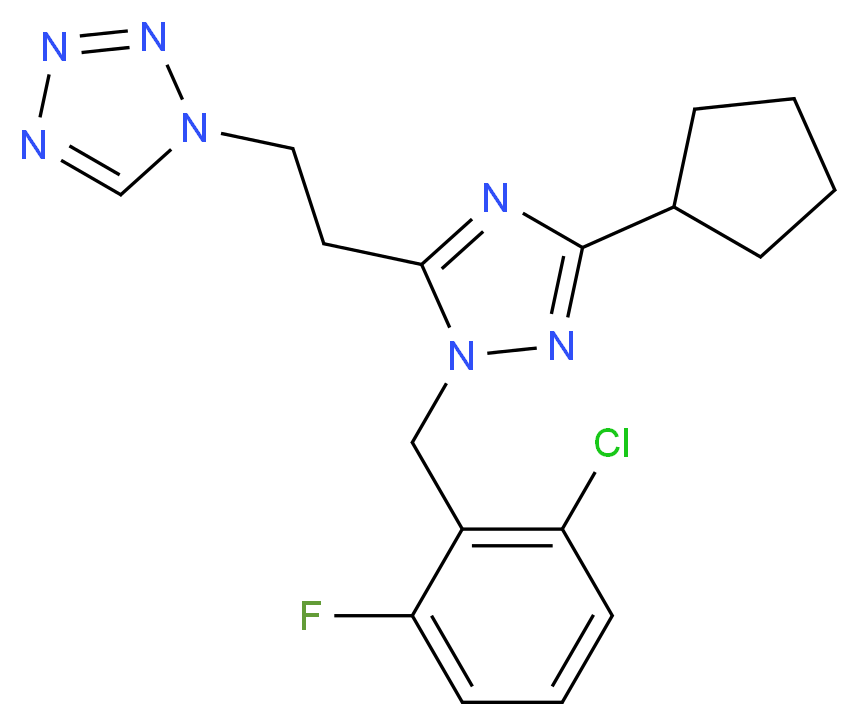 1-{2-[1-(2-chloro-6-fluorobenzyl)-3-cyclopentyl-1H-1,2,4-triazol-5-yl]ethyl}-1H-tetrazole_Molecular_structure_CAS_)