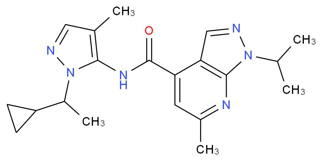 N-[1-(1-cyclopropylethyl)-4-methyl-1H-pyrazol-5-yl]-1-isopropyl-6-methyl-1H-pyrazolo[3,4-b]pyridine-4-carboxamide_Molecular_structure_CAS_)