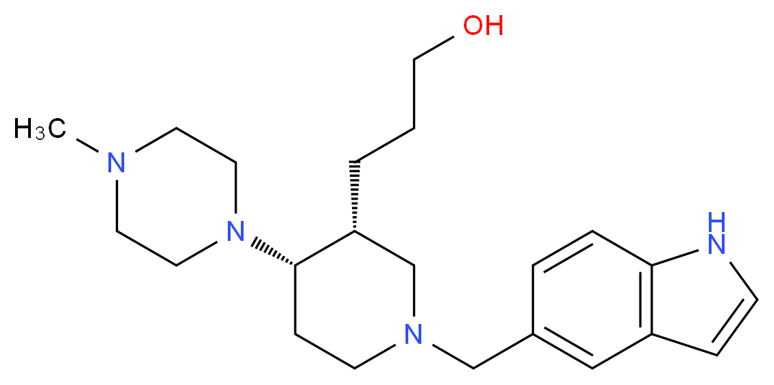 3-[(3R*,4S*)-1-(1H-indol-5-ylmethyl)-4-(4-methylpiperazin-1-yl)piperidin-3-yl]propan-1-ol_Molecular_structure_CAS_)