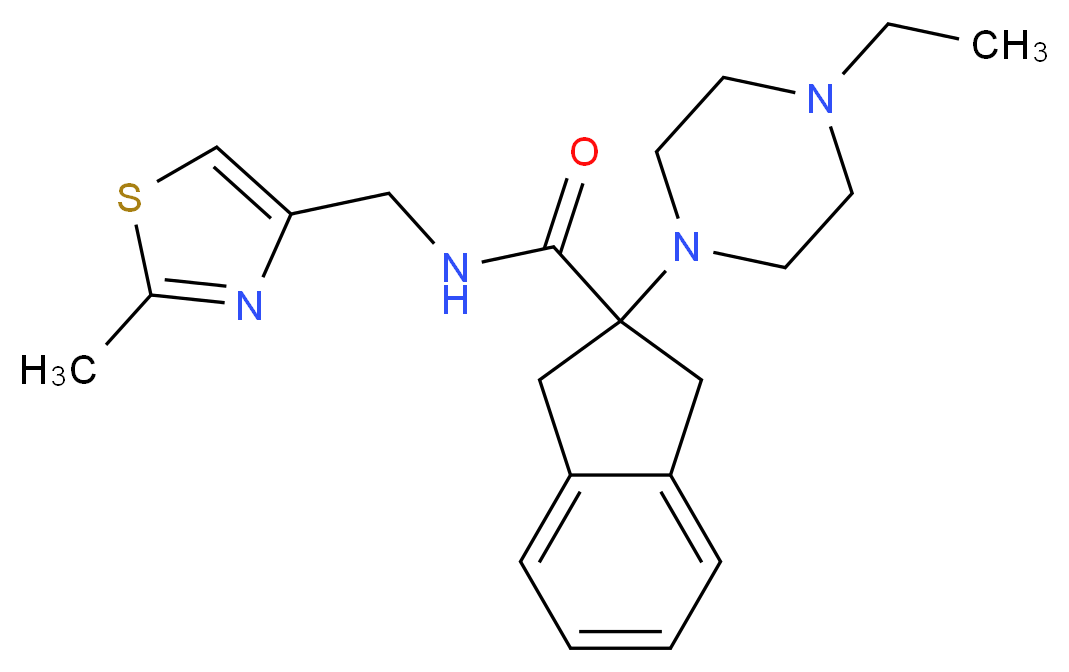 2-(4-ethyl-1-piperazinyl)-N-[(2-methyl-1,3-thiazol-4-yl)methyl]-2-indanecarboxamide_Molecular_structure_CAS_)