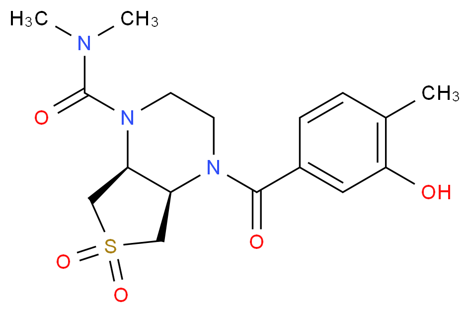 (4aR*,7aS*)-4-(3-hydroxy-4-methylbenzoyl)-N,N-dimethylhexahydrothieno[3,4-b]pyrazine-1(2H)-carboxamide 6,6-dioxide_Molecular_structure_CAS_)