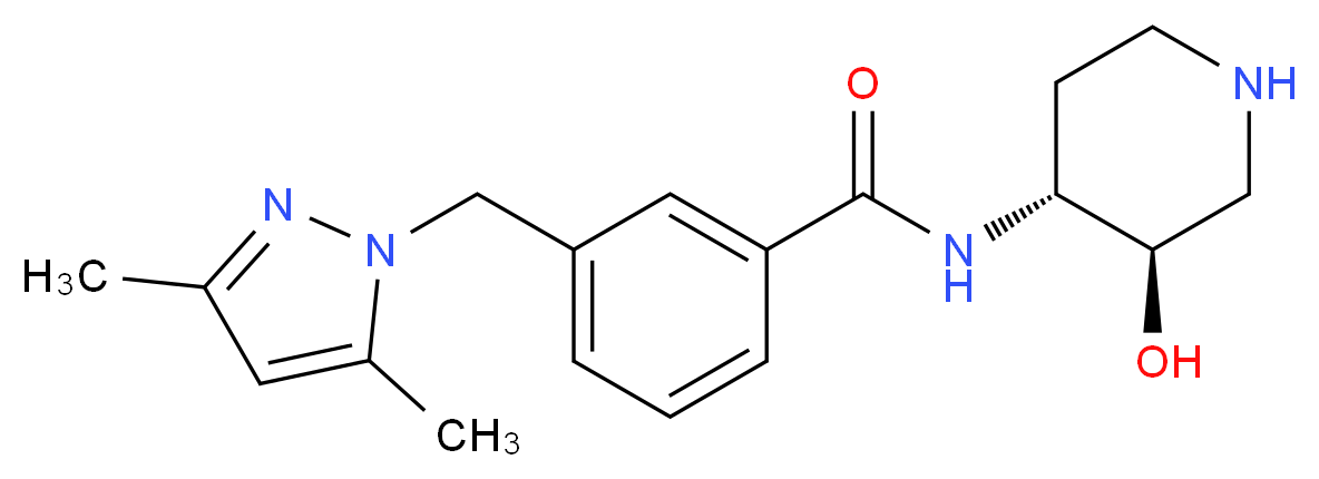 3-[(3,5-dimethyl-1H-pyrazol-1-yl)methyl]-N-[(3R*,4R*)-3-hydroxypiperidin-4-yl]benzamide_Molecular_structure_CAS_)